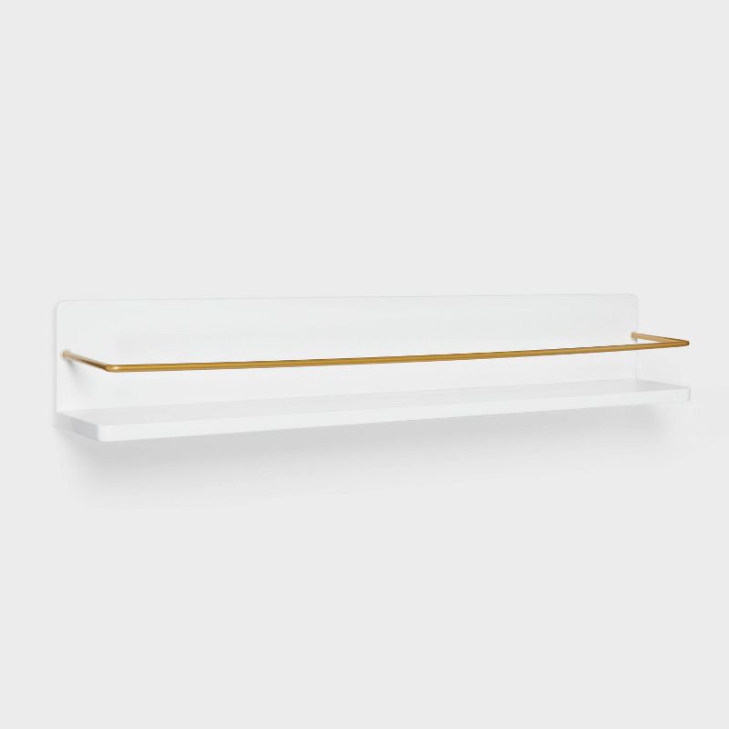 slide 1 of 4, Kids' Wall Shelf White with Gold - Pillowfort™: Floating Decorative MDF Wall Organizer, 24" Wide, 1 ct