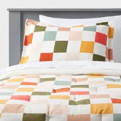 Twin Kids' Comforter Set Checkered - Pillowfort™: OEKO-TEX Certified, Twin Bedding, Includes Sham