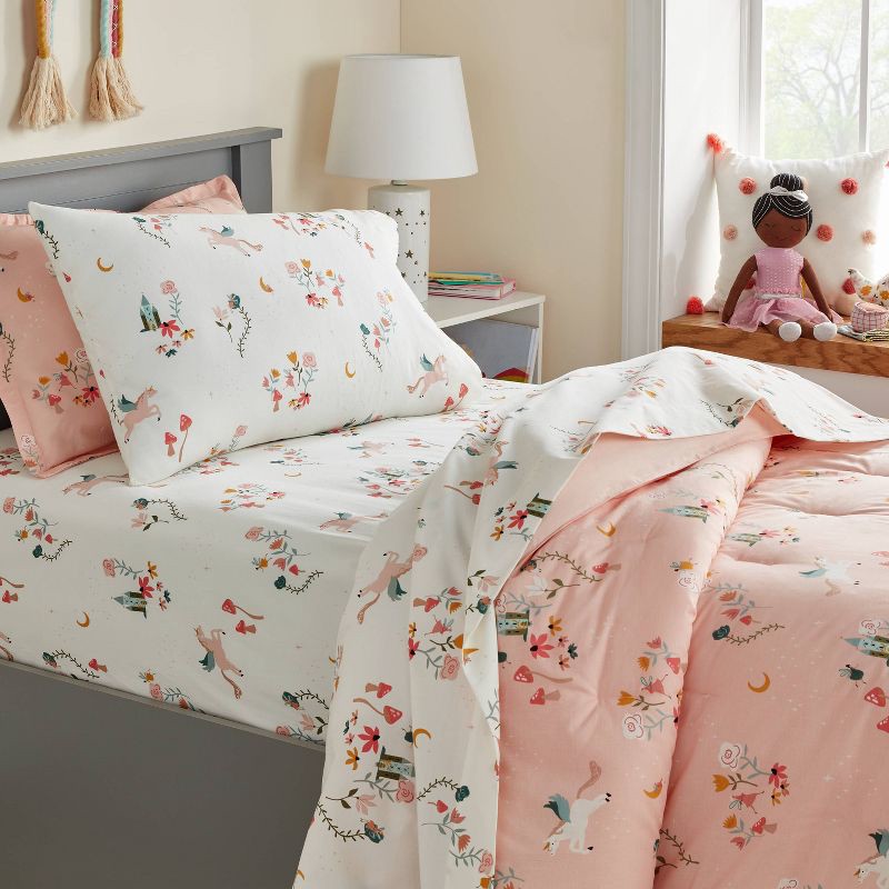 slide 2 of 4, Twin Pegasus Cotton Kids' Sheet Set - Pillowfort™: OEKO-TEX Certified, 220 Thread Count, Fairies Pattern, Twin Size, 1 ct