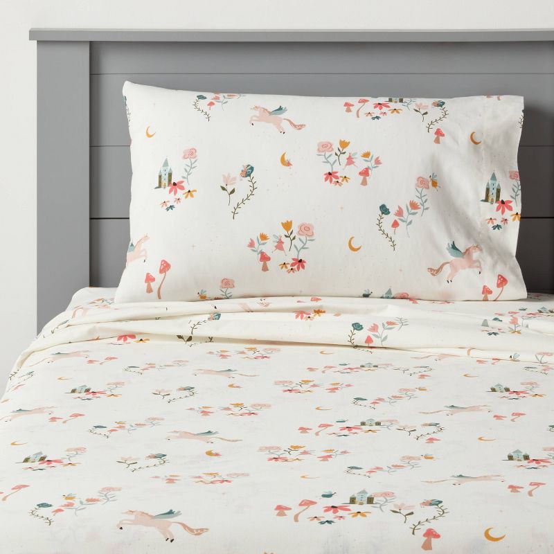 slide 1 of 4, Twin Pegasus Cotton Kids' Sheet Set - Pillowfort™: OEKO-TEX Certified, 220 Thread Count, Fairies Pattern, Twin Size, 1 ct