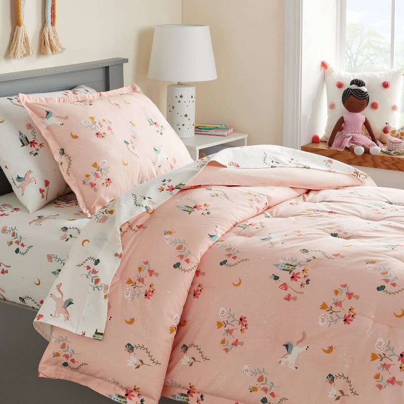 slide 1 of 5, Twin Kids' Comforter Set Pegasus Print - Pillowfort™: OEKO-TEX Certified, Animal Print, Twin Bedding, 1 ct