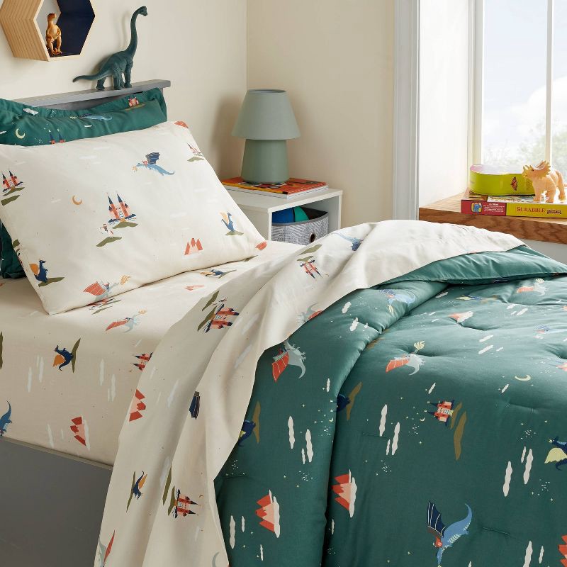 slide 2 of 4, Twin Dragon Cotton Kids' Sheet Set - Pillowfort™, 1 ct