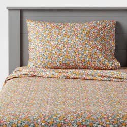 Twin Microfiber Kids' Sheet Set Green Floral - Pillowfort™: Recycled Polyester, Botanical Pattern, OEKO-TEX Certified