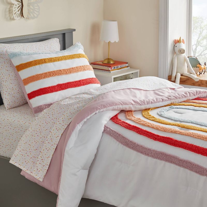 slide 1 of 5, Full/Queen Kids' Comforter Set Placed Rainbow - Pillowfort™: Girls Bedding, Recycled Polyester, OEKO-TEX Certified, 1 ct