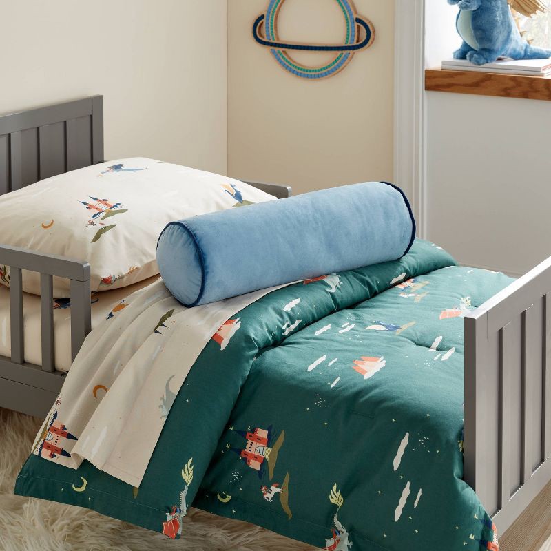 slide 2 of 4, Round Bolster Kids' Pillow Blue - Pillowfort™: Velvet Cylinder Throw Pillow, OEKO-TEX Certified, Indoor Use, 1 ct