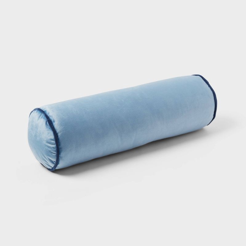 slide 3 of 4, Round Bolster Kids' Pillow Blue - Pillowfort™: Velvet Cylinder Throw Pillow, OEKO-TEX Certified, Indoor Use, 1 ct