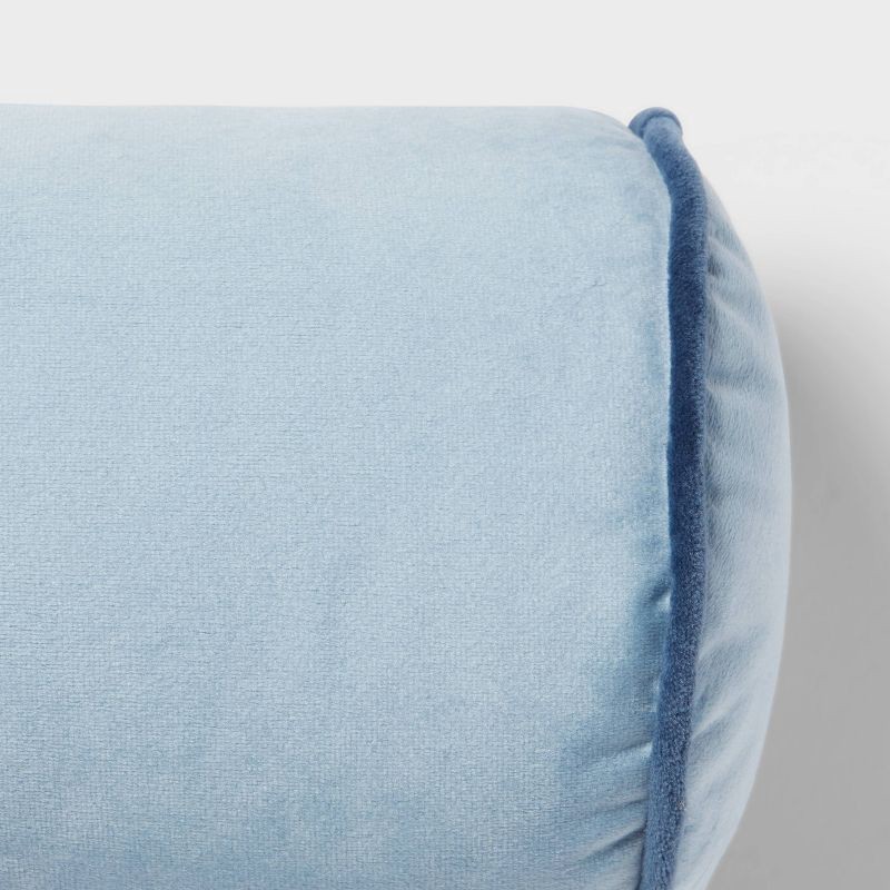 slide 4 of 4, Round Bolster Kids' Pillow Blue - Pillowfort™: Velvet Cylinder Throw Pillow, OEKO-TEX Certified, Indoor Use, 1 ct