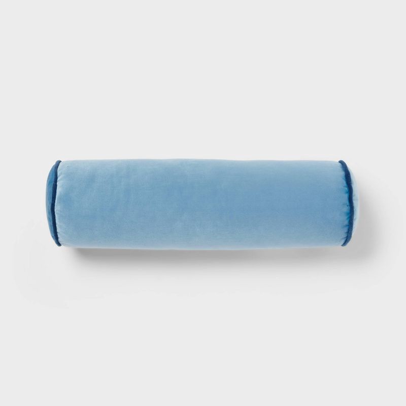 slide 1 of 4, Round Bolster Kids' Pillow Blue - Pillowfort™: Velvet Cylinder Throw Pillow, OEKO-TEX Certified, Indoor Use, 1 ct