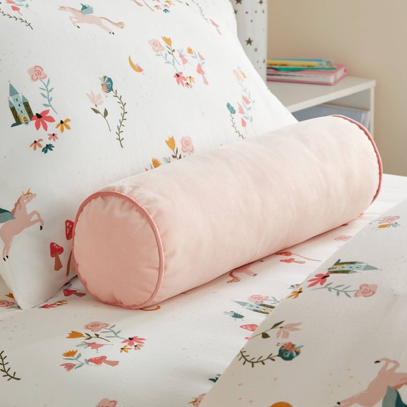 slide 2 of 4, Round Bolster Kids' Pillow Pink - Pillowfort™: Velvet Cylinder Throw Pillow, OEKO-TEX Certified, Indoor Use, 1 ct