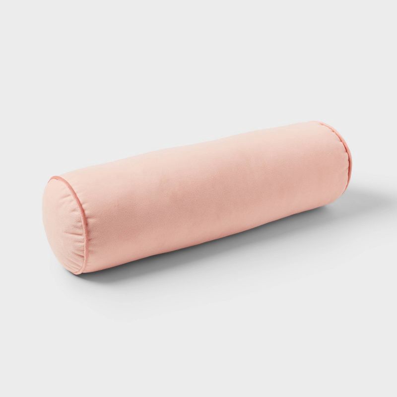 slide 3 of 4, Round Bolster Kids' Pillow Pink - Pillowfort™: Velvet Cylinder Throw Pillow, OEKO-TEX Certified, Indoor Use, 1 ct