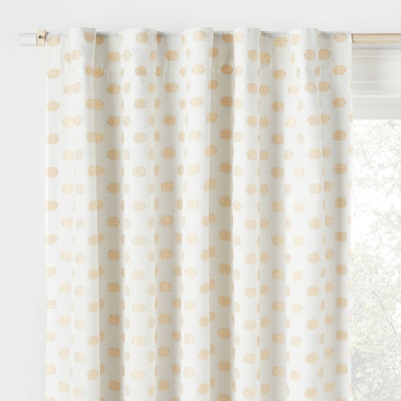 slide 1 of 5, 42"W x 84"L Clipped Dotted Kids' Blackout Window Curtain Panel Metallic Gold - Pillowfort™, 1 ct