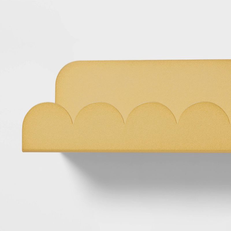 slide 4 of 4, Metal Luxe Kids' Wall Shelf Gold - Pillowfort™: Scalloped Floating Iron Wall Organizer, 24" Wide, 1 ct