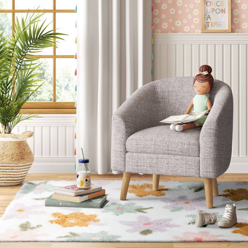 slide 2 of 5, 4'x6' Floral Kids' Rug - Pillowfort™: Multicolored, Skid-Resistant, High Pile, Tufted, Botanical Pattern, Indoor Use, 1 ct