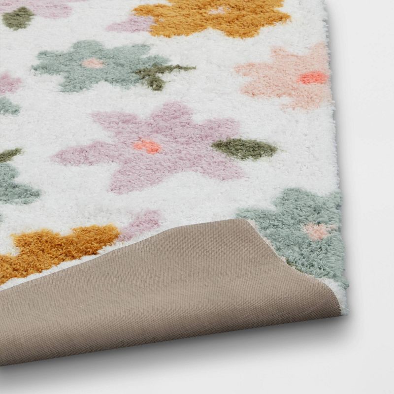slide 5 of 5, 4'x6' Floral Kids' Rug - Pillowfort™: Multicolored, Skid-Resistant, High Pile, Tufted, Botanical Pattern, Indoor Use, 1 ct