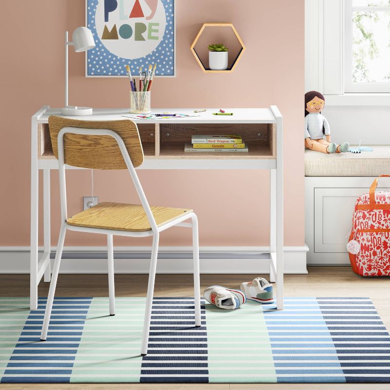 slide 2 of 4, 4'x5'6" Broken Checkered Kids' Rug Green/Blue - Pillowfort™: Multicolored Flatweave, OEKO-TEX Certified, 1 ct