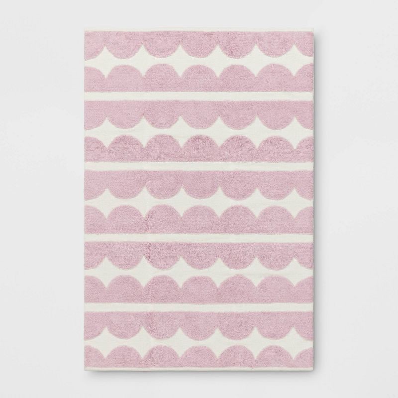 slide 1 of 4, 4'x5'6" Scallop Kids' Rug Purple - Pillowfort™: Cotton, Machine Washable, Medium Pile, Kids Bedroom Decor, 1 ct