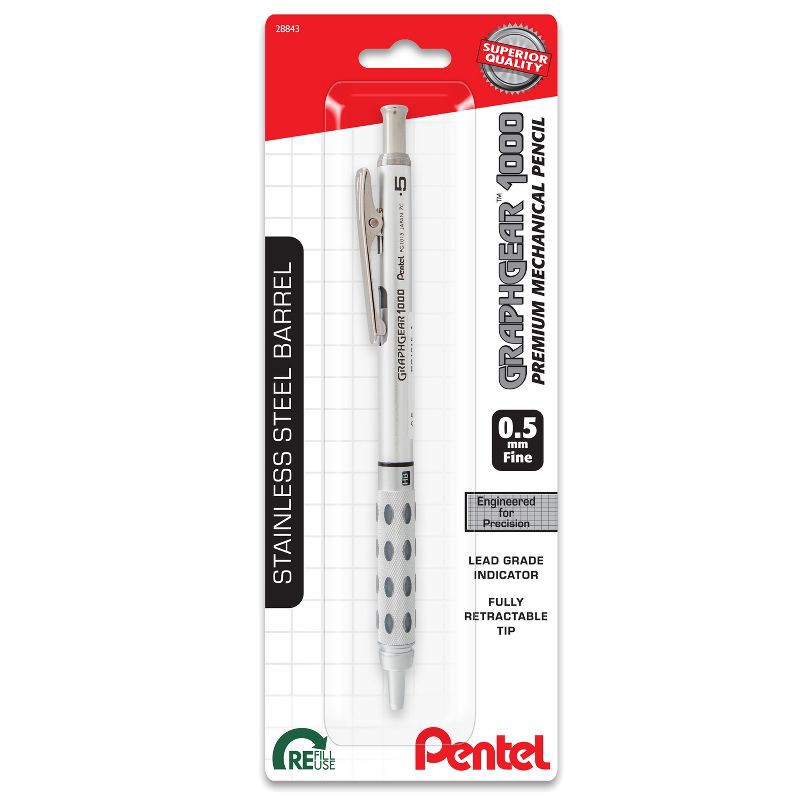 slide 1 of 8, Pentel #2 Mechanical Pencil 0.5MM GraphGear: Stainless Steel, Silver, 1 Pack, Office & Stationery Supplies, 1 ct