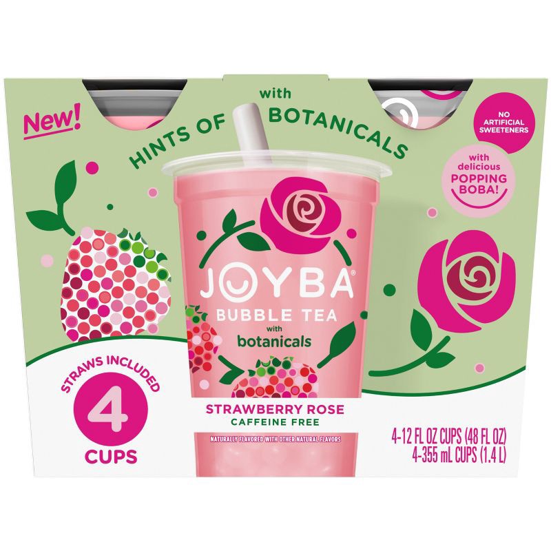 slide 3 of 5, JOYBA Strawberry Rose Caffeine Free Bubble Tea - 4pk/12 fl oz Cups, 4 ct; 12 fl oz