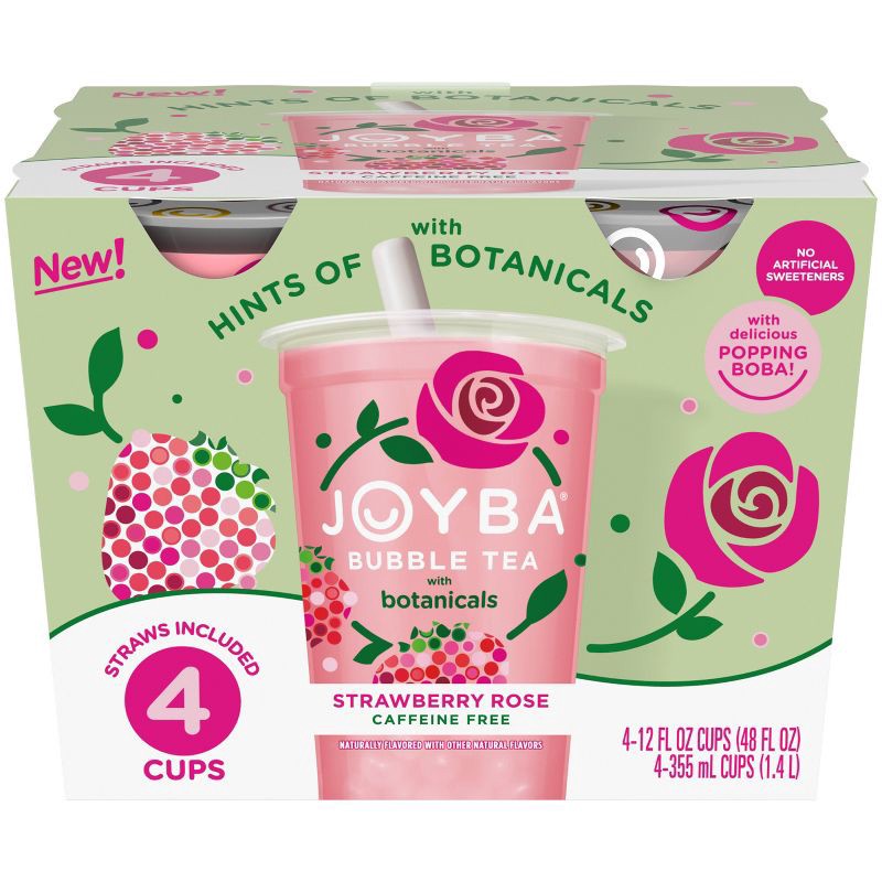 slide 1 of 5, JOYBA Strawberry Rose Caffeine Free Bubble Tea - 4pk/12 fl oz Cups, 4 ct; 12 fl oz