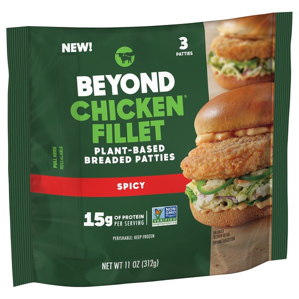 slide 1 of 1, Beyond Meat Breaded Patties, Plant-Based, Chicken Fillet, Spicy, 3 ct