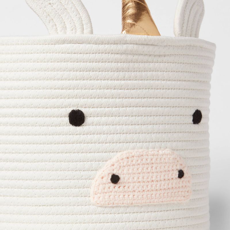 slide 3 of 3, Unicorn Coiled Rope Kids' Storage Cream - Pillowfort™: Polyester Decorative Basket, 1 Round Baskets, 10" Height, 1 ct