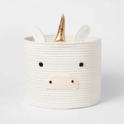 Unicorn Coiled Rope Kids&#x27; Storage Cream - Pillowfort™: Polyester Decorative Basket, 1 Round Baskets, 10&quot; Height