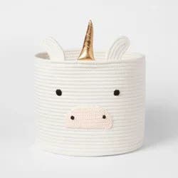 Unicorn Coiled Rope Kids' Storage Cream - Pillowfort™: Polyester Decorative Basket, 1 Round Baskets, 10" Height