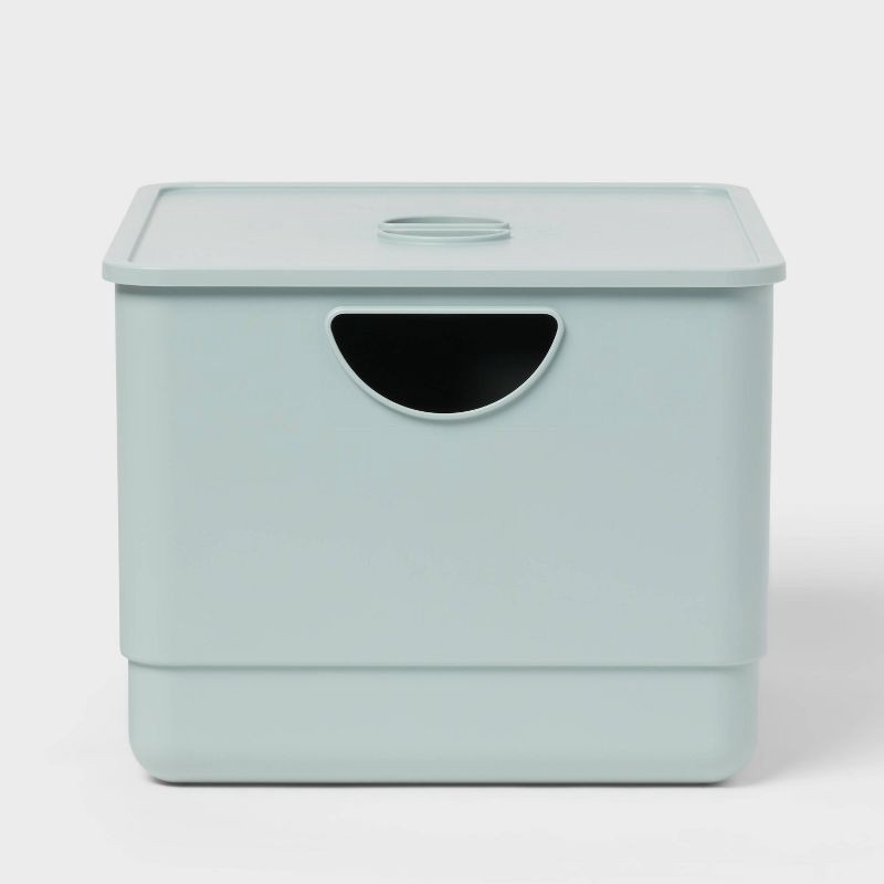 slide 1 of 3, Kids' Storage with Lid Smoke Green - Pillowfort™: Stackable Utility Bin, 13.53L, Spot Clean, 2-Piece Set, 13.53 liter