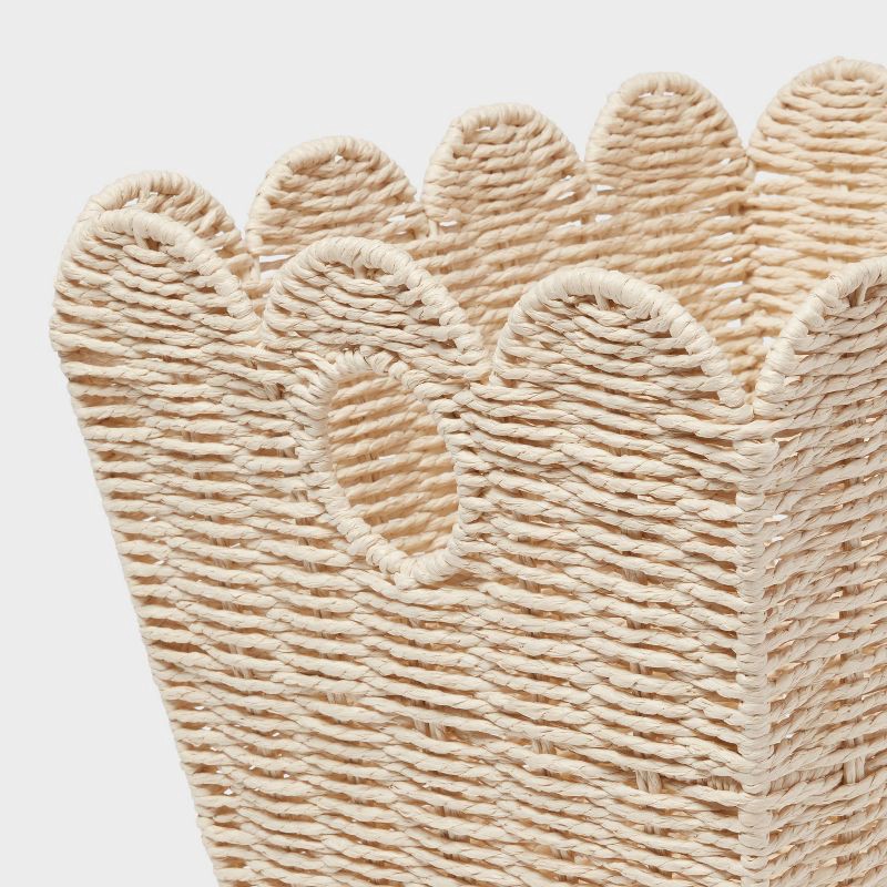 slide 3 of 3, Large Woven Scallop Kids' Storage - Pillowfort™: Handwoven Iron Basket with Handles, Off-White, 12"x14", 1 ct