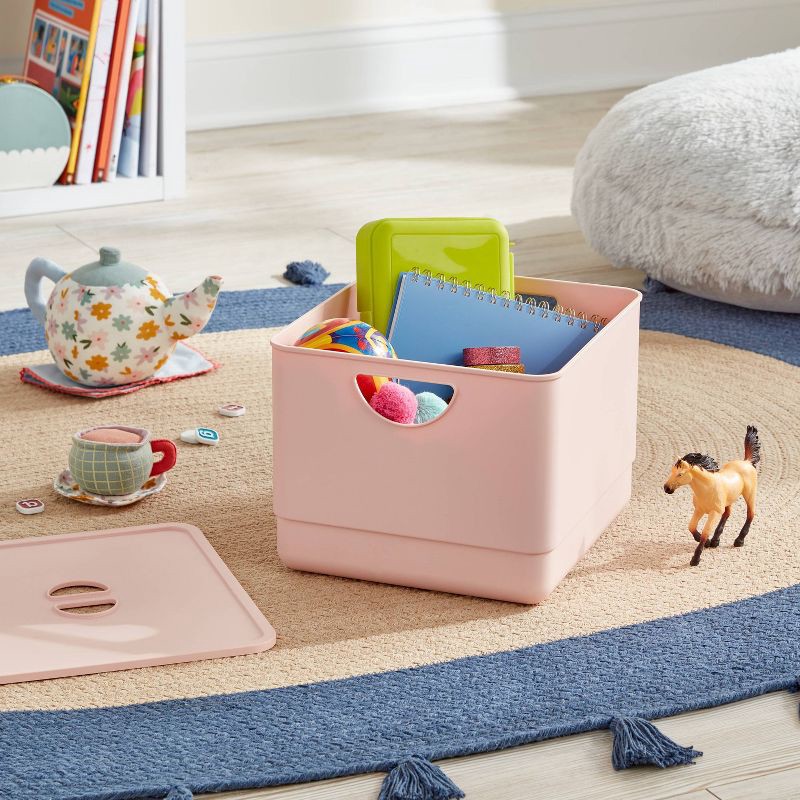 slide 2 of 3, Kids' Storage with Lid Pink - Pillowfort™: Stackable Utility Bin, 13.53 Volume, Spot Clean, 2-Piece Set, 1 ct