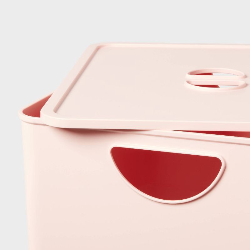 slide 3 of 3, Kids' Storage with Lid Pink - Pillowfort™: Stackable Utility Bin, 13.53 Volume, Spot Clean, 2-Piece Set, 1 ct