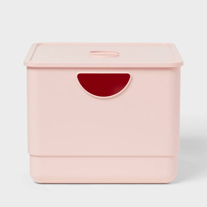 slide 1 of 3, Kids' Storage with Lid Pink - Pillowfort™: Stackable Utility Bin, 13.53 Volume, Spot Clean, 2-Piece Set, 1 ct