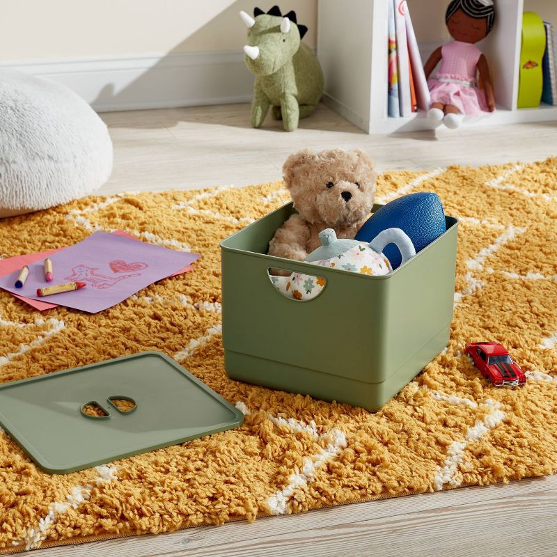 slide 2 of 3, Kids' Storage with Lid Green - Pillowfort™: Stackable Utility Bin, 13.53 Volume, Spot Clean, 2-Piece Set, 1 ct