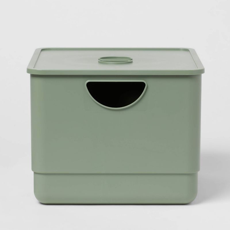 slide 1 of 3, Kids' Storage with Lid Green - Pillowfort™: Stackable Utility Bin, 13.53 Volume, Spot Clean, 2-Piece Set, 1 ct