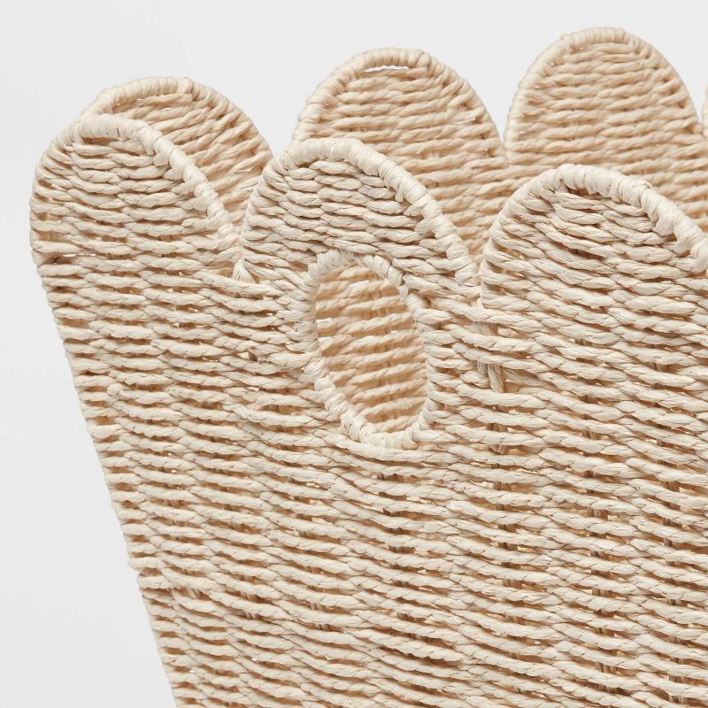 slide 3 of 3, Floor Woven Scallop Kids' Storage - Pillowfort™: Handwoven Iron Basket with Handles, Off-White, 15"x25", 1 ct