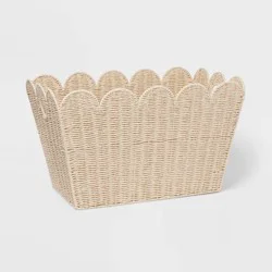 Floor Woven Scallop Kids&#x27; Storage - Pillowfort™: Handwoven Iron Basket with Handles, Off-White, 15&quot;x25&quot;