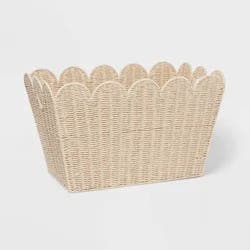Floor Woven Scallop Kids' Storage - Pillowfort™: Handwoven Iron Basket with Handles, Off-White, 15"x25"