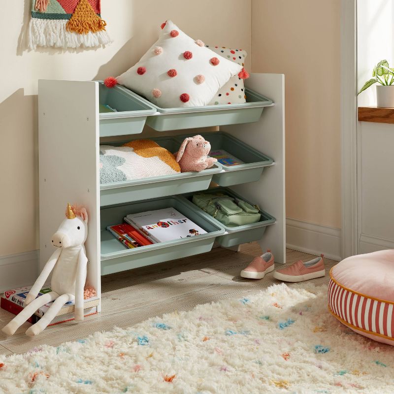 slide 2 of 4, Kids' 6 Bin Storage White - Pillowfort™: Multi Bin Toy Organizer, Kids Furniture for Playroom, 3 Shelves, 1 ct
