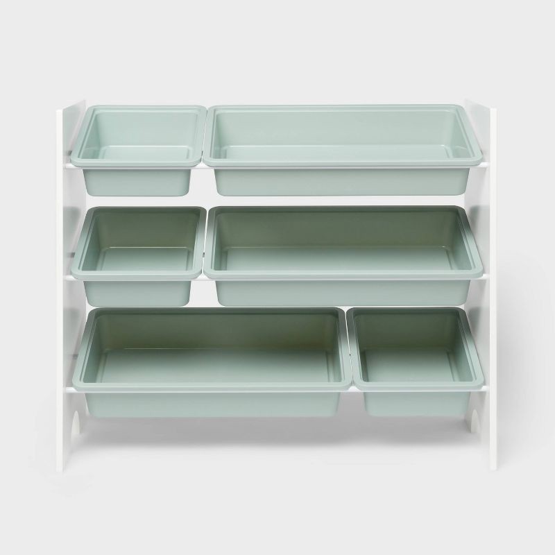 slide 3 of 4, Kids' 6 Bin Storage White - Pillowfort™: Multi Bin Toy Organizer, Kids Furniture for Playroom, 3 Shelves, 1 ct