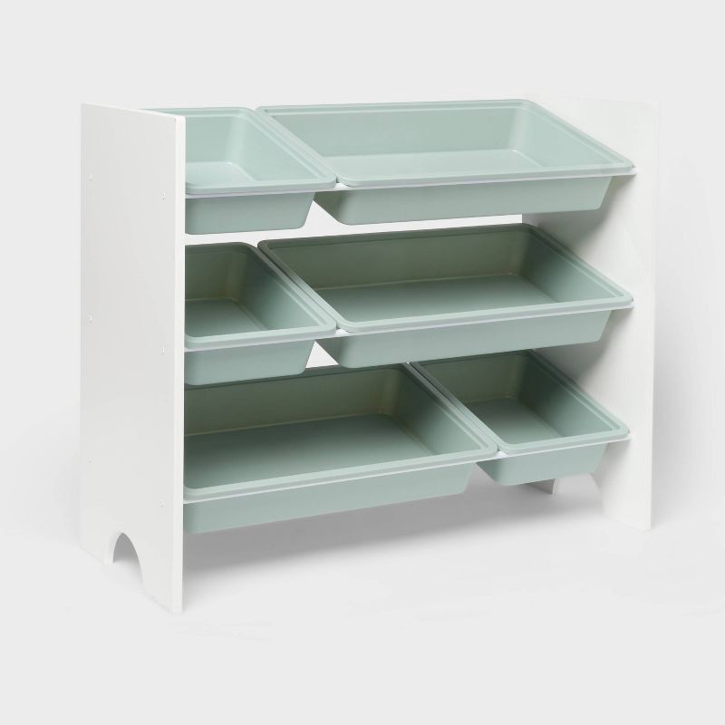 slide 1 of 4, Kids' 6 Bin Storage White - Pillowfort™: Multi Bin Toy Organizer, Kids Furniture for Playroom, 3 Shelves, 1 ct