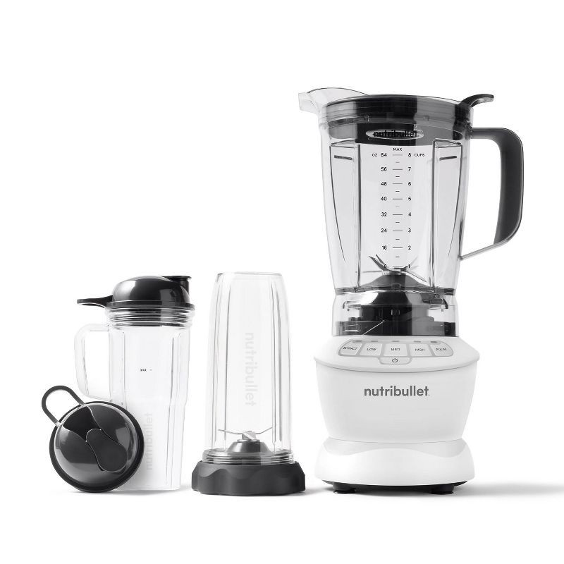 slide 2 of 9, nutribullet Blender Full Size Combo 1200 Watt 640z NBF20500AW - Matte White: Smoothie Blender, 64oz Capacity, 4 Speeds, 64 oz