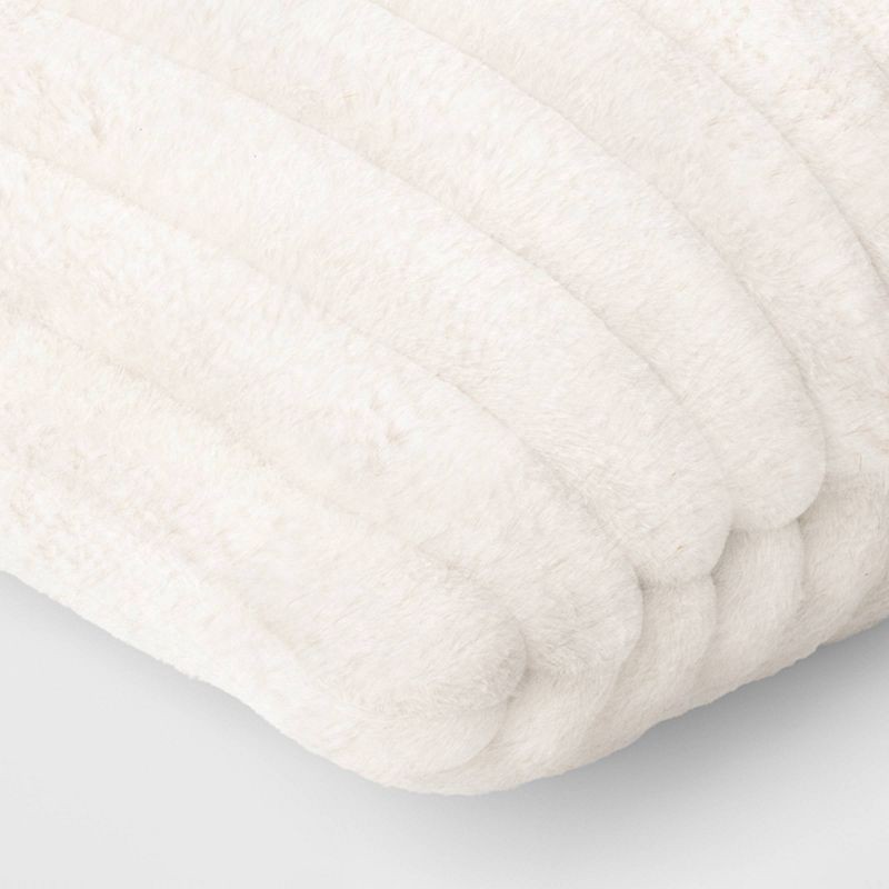 slide 4 of 4, Channeled Faux Fur Lumbar Throw Pillow Ivory - Room Essentials™: Decorative Accent for Dorm, Polyester Fill, 1 ct