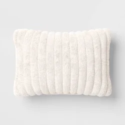 Channeled Faux Fur Lumbar Throw Pillow Ivory - Room Essentials™: Decorative Accent for Dorm, Polyester Fill