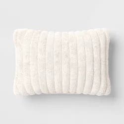 Channeled Faux Fur Lumbar Throw Pillow Ivory - Room Essentials™: Decorative Accent for Dorm, Polyester Fill