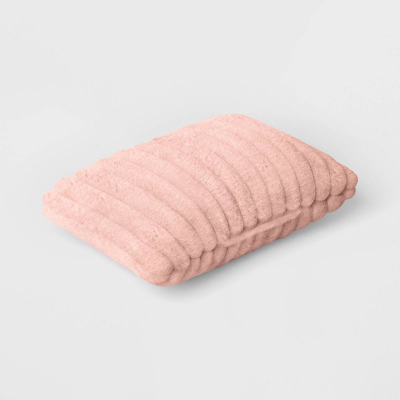 slide 3 of 4, Channeled Faux Fur Lumbar Throw Pillow Blush - Room Essentials™: Indoor Rectangle Cushion, Polyester Fill, 1 ct