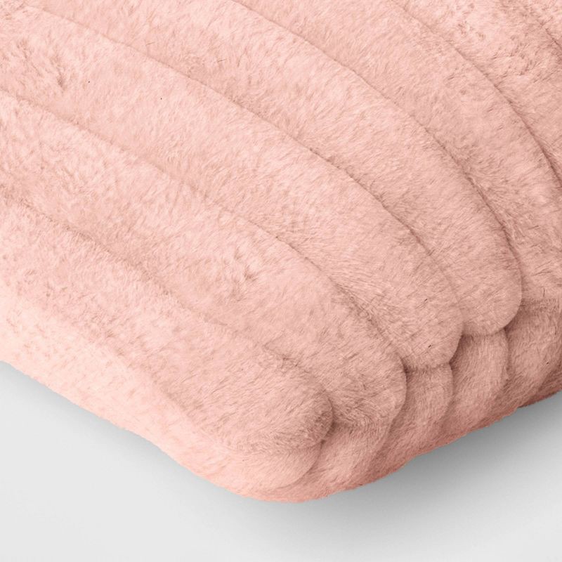 slide 4 of 4, Channeled Faux Fur Lumbar Throw Pillow Blush - Room Essentials™: Indoor Rectangle Cushion, Polyester Fill, 1 ct