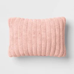 Channeled Faux Fur Lumbar Throw Pillow Blush - Room Essentials™: Indoor Rectangle Cushion, Polyester Fill