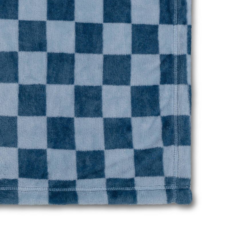 slide 4 of 5, Checkerboard Printed Plush Throw Blanket Blue - Room Essentials™: Soft, Knitted, 50x60", Machine Washable, 1 ct