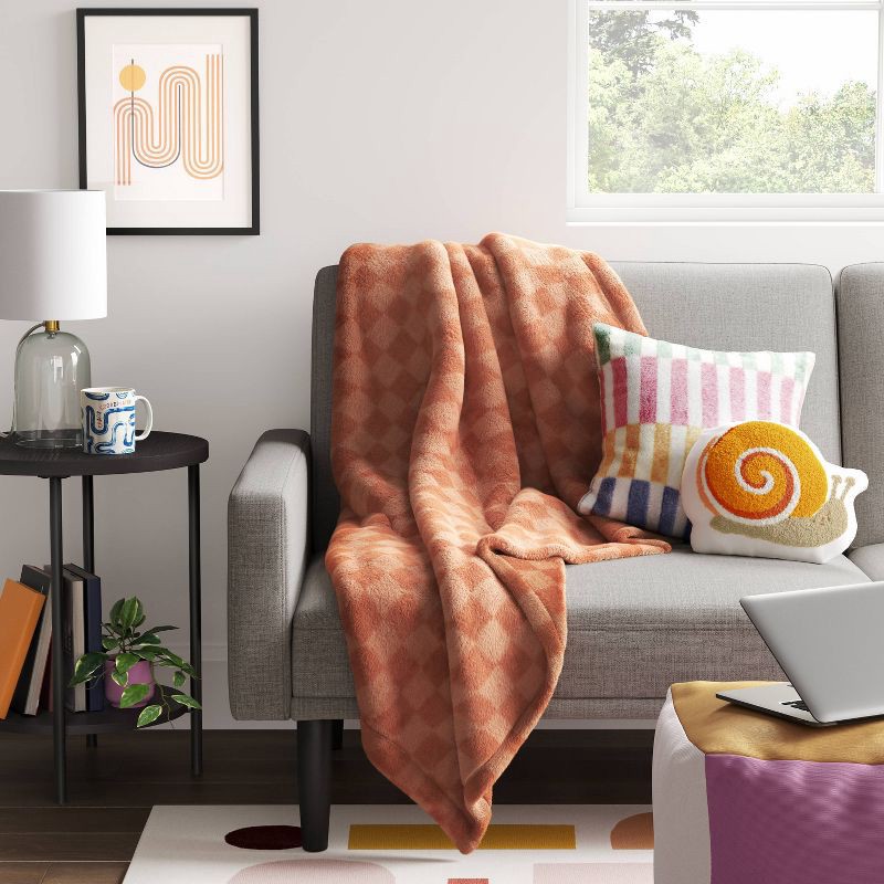 slide 2 of 4, Checkerboard Printed Plush Throw Blanket Terracotta - Room Essentials™, 1 ct