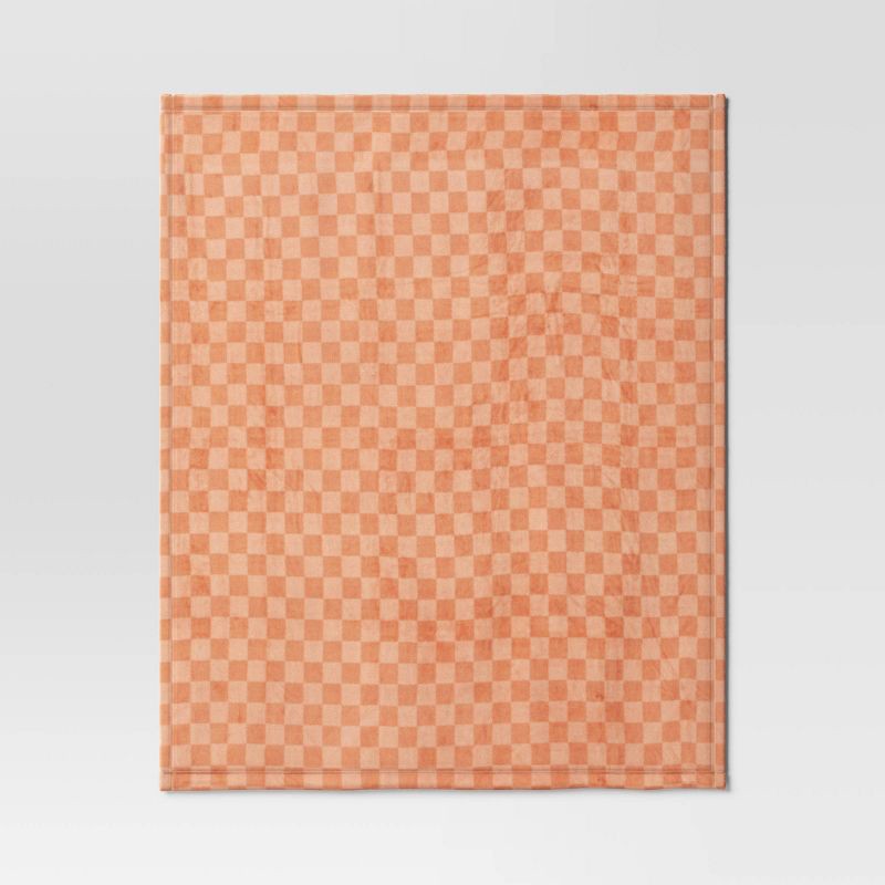 slide 3 of 4, Checkerboard Printed Plush Throw Blanket Terracotta - Room Essentials™, 1 ct